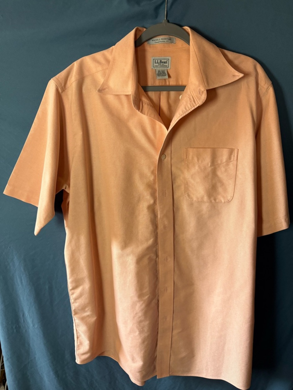 L.L. Bean Men's Short-Sleeve Button-Down Shirt in Soft Peach